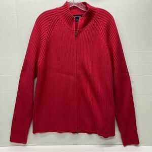 Vintage Lands End Red Full Zip Large Cardigan Y2K Cable Knit 100% Baumwolle